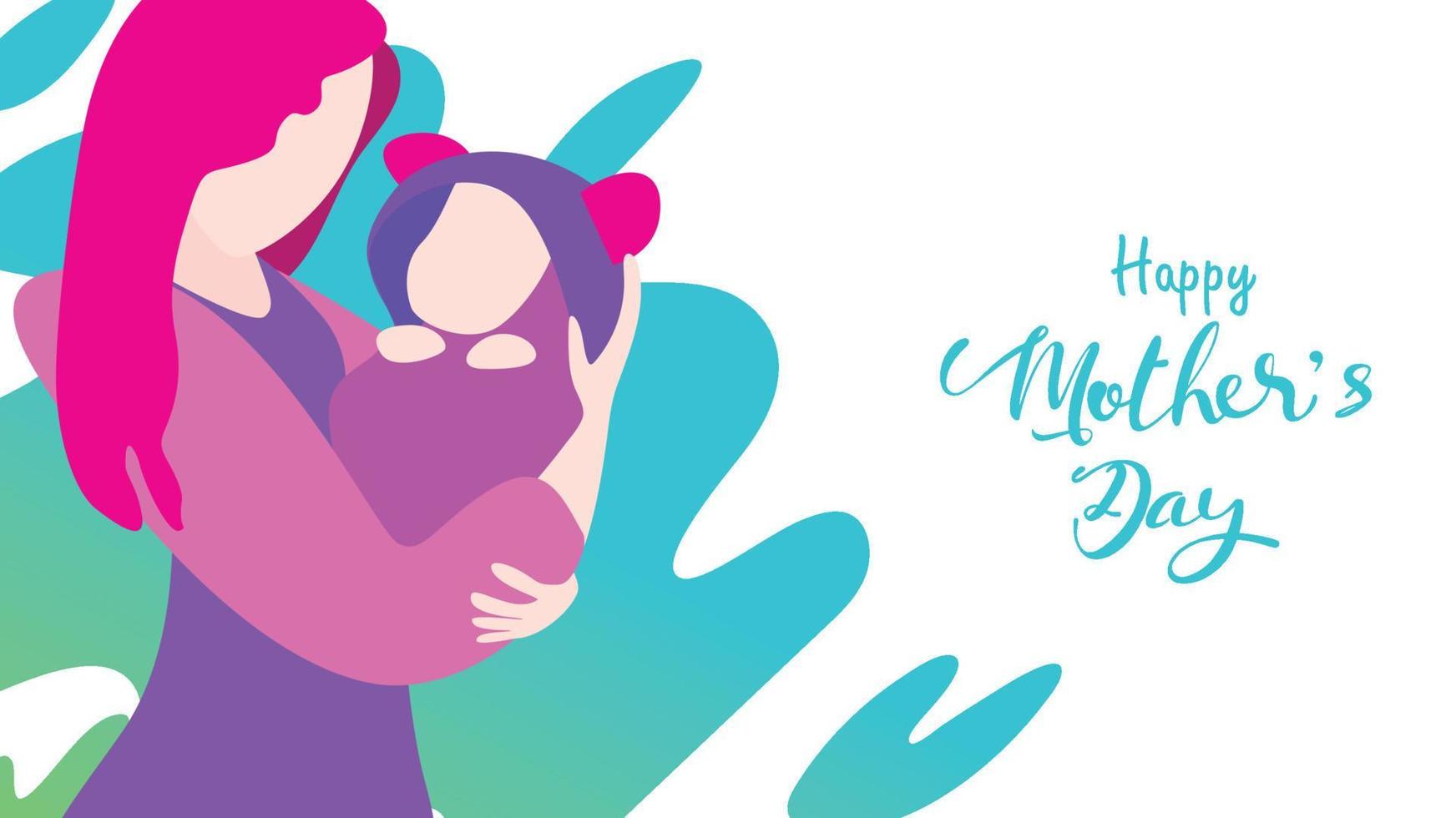Happy mother day Mum laughing, smiling, holding and hugging her baby with happy. Beautiful woman and child. Vector illustration flat design style. Flat cartoon style - vector