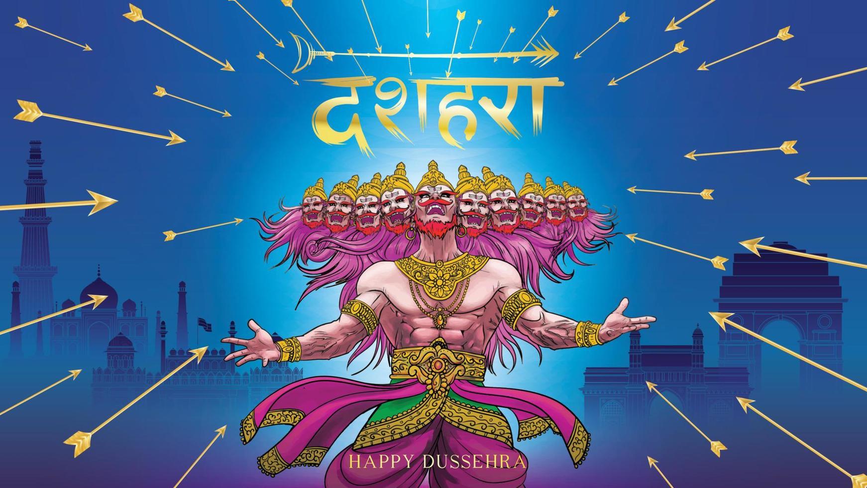 creative vector illustration of Lord Rama killing Ravana in Happy Dussehra Navratri poster festival of India. translation dussehra