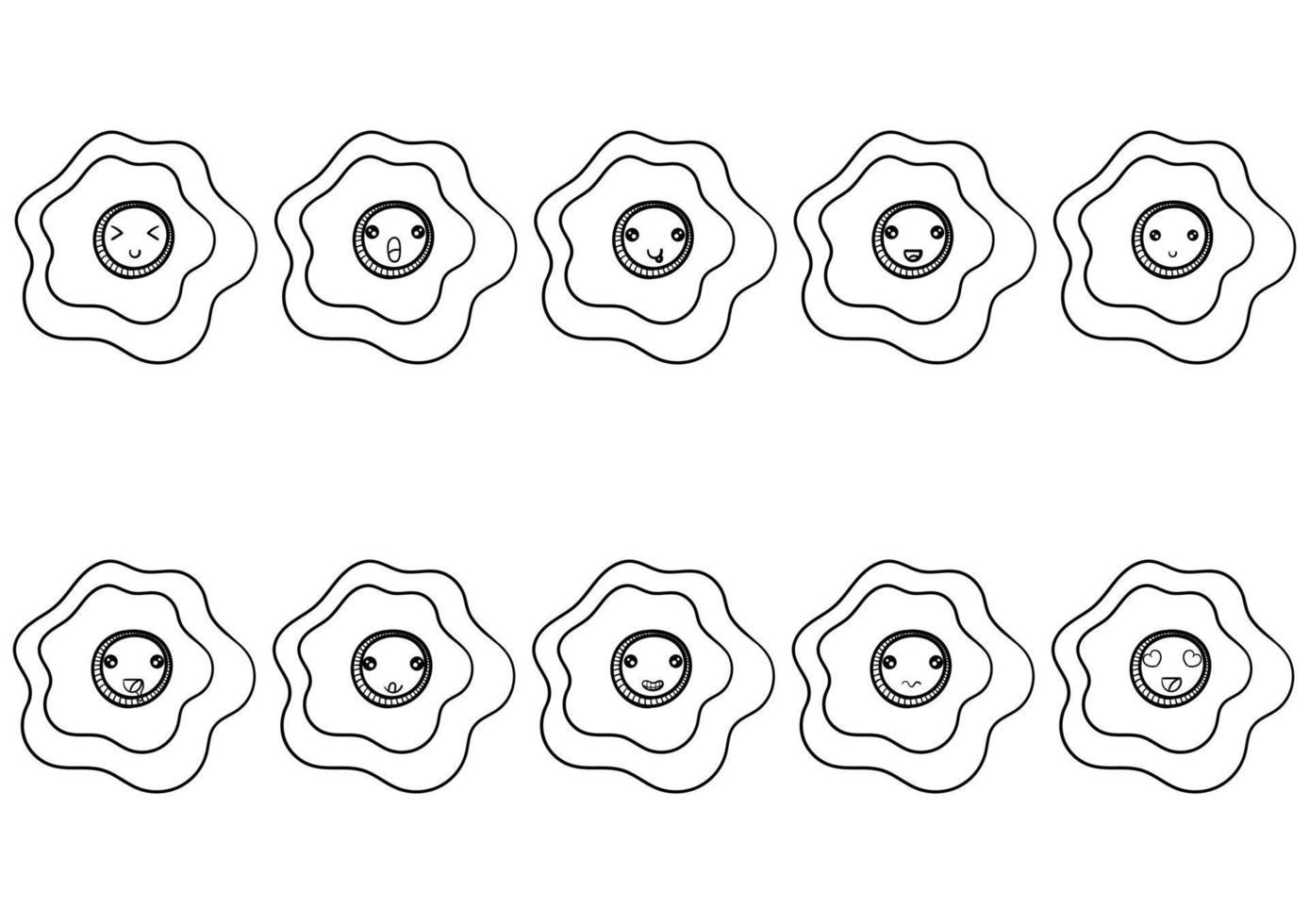 hand drawn collection of kawai fried eggs vector