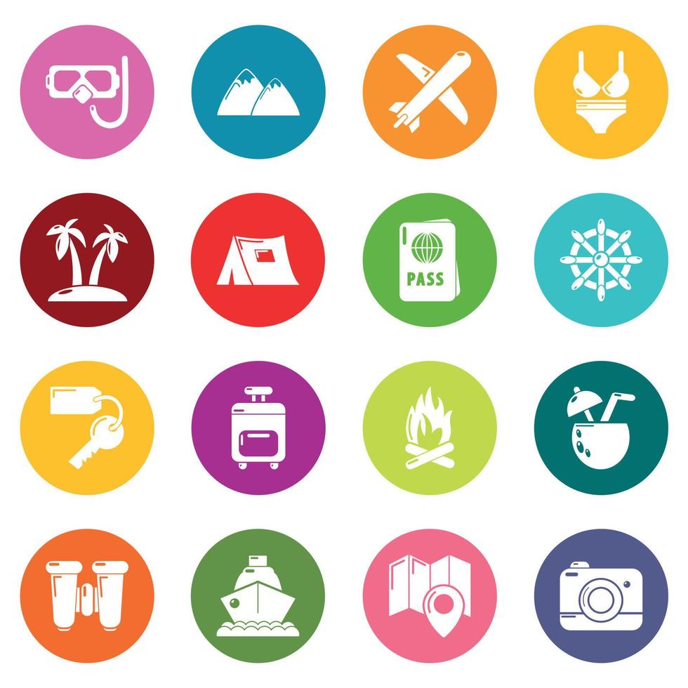 Travel summer icons set colorful circles vector