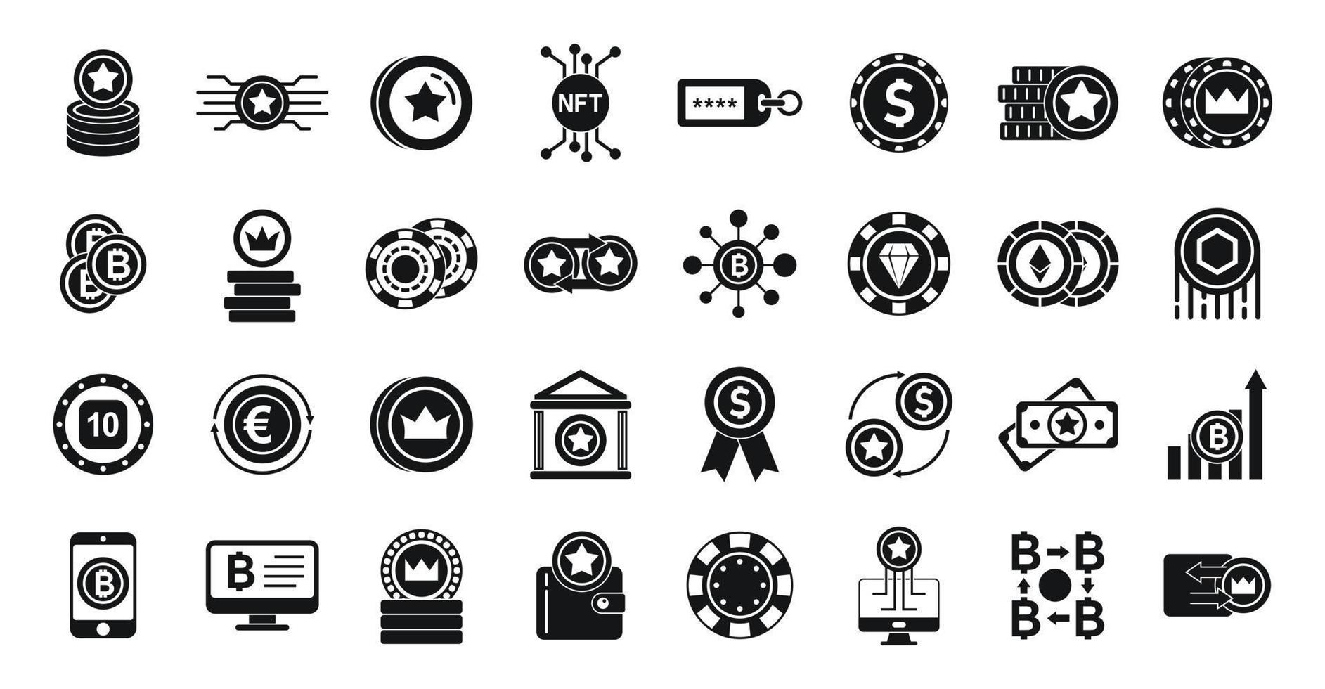 Tokens icons set, simple style vector