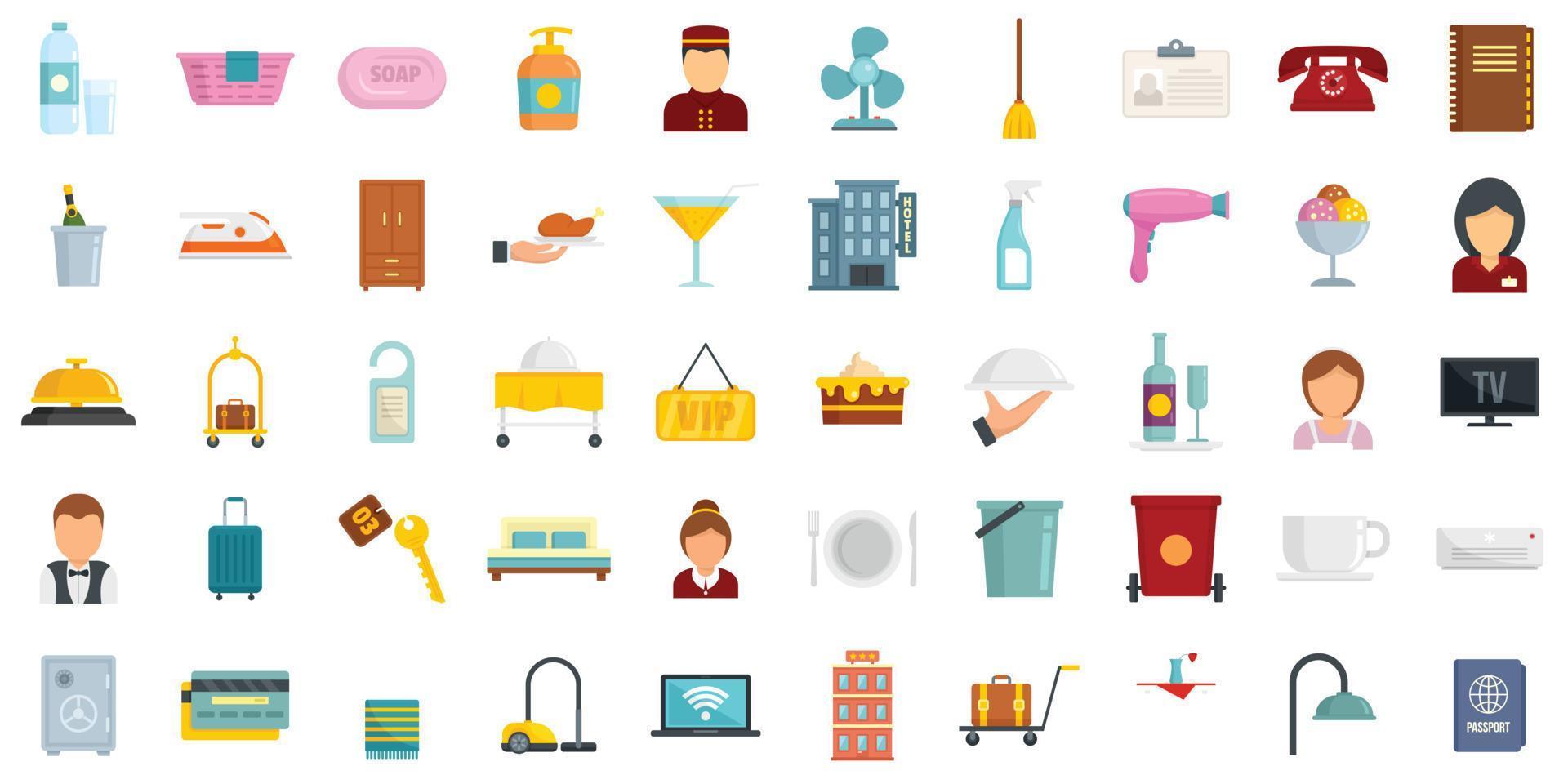 Room service icons set flat vector isolated