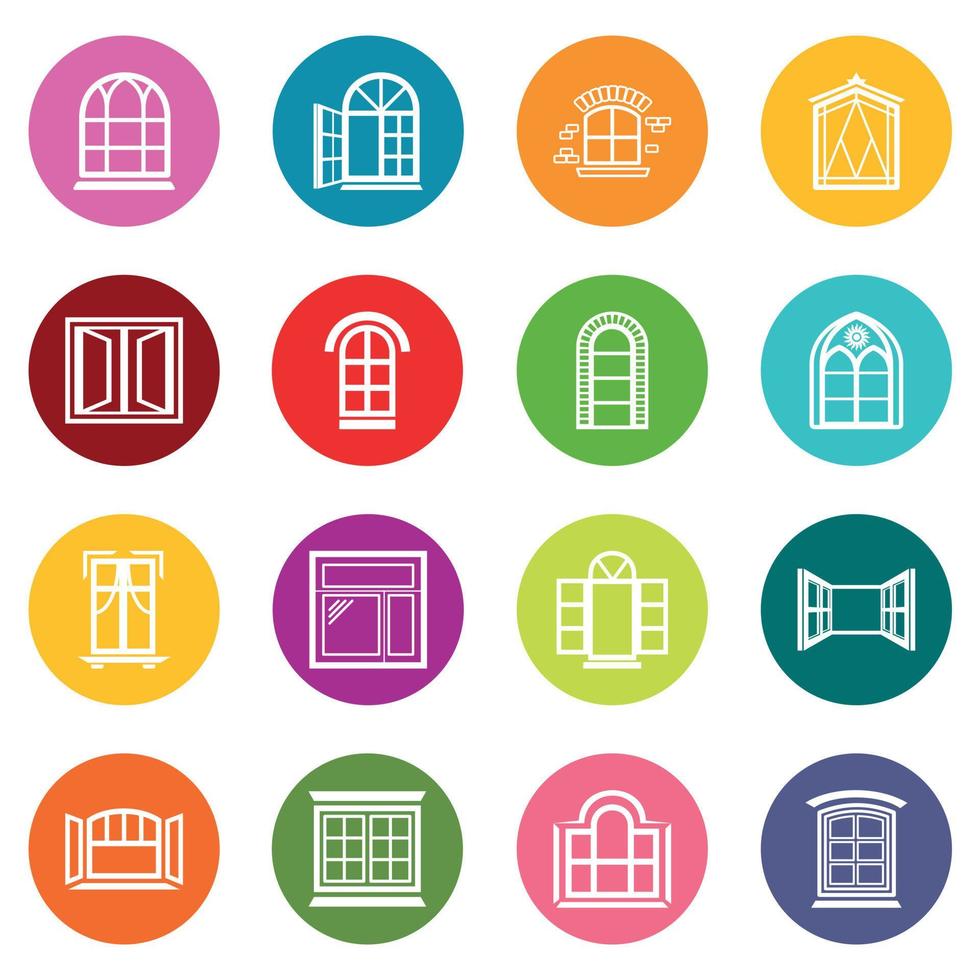 Window design icons set colorful circles vector