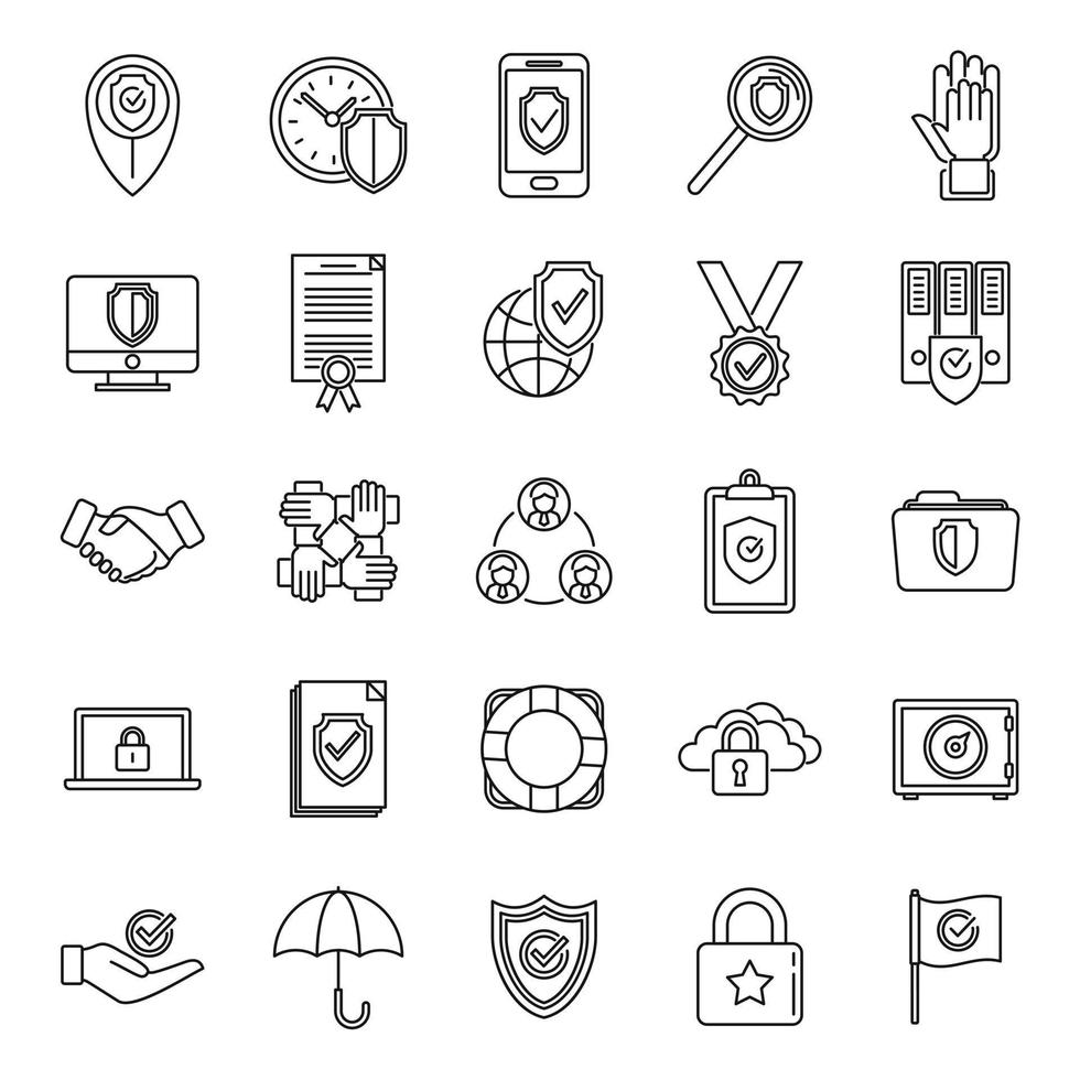 Reliability principles icons set outline vector. Social customer trust vector