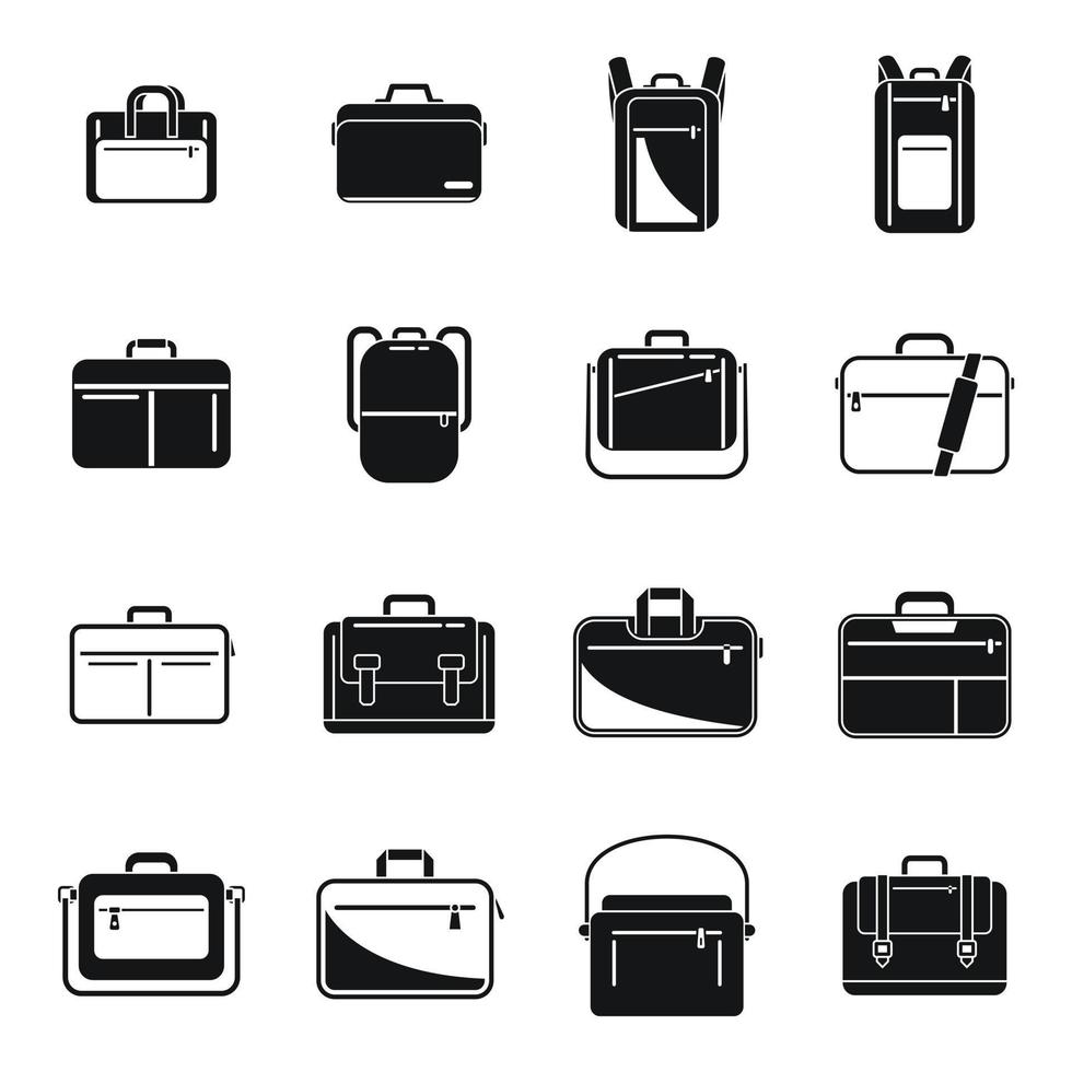 los iconos de la bolsa del portátil establecen un vector simple. caja de la computadora