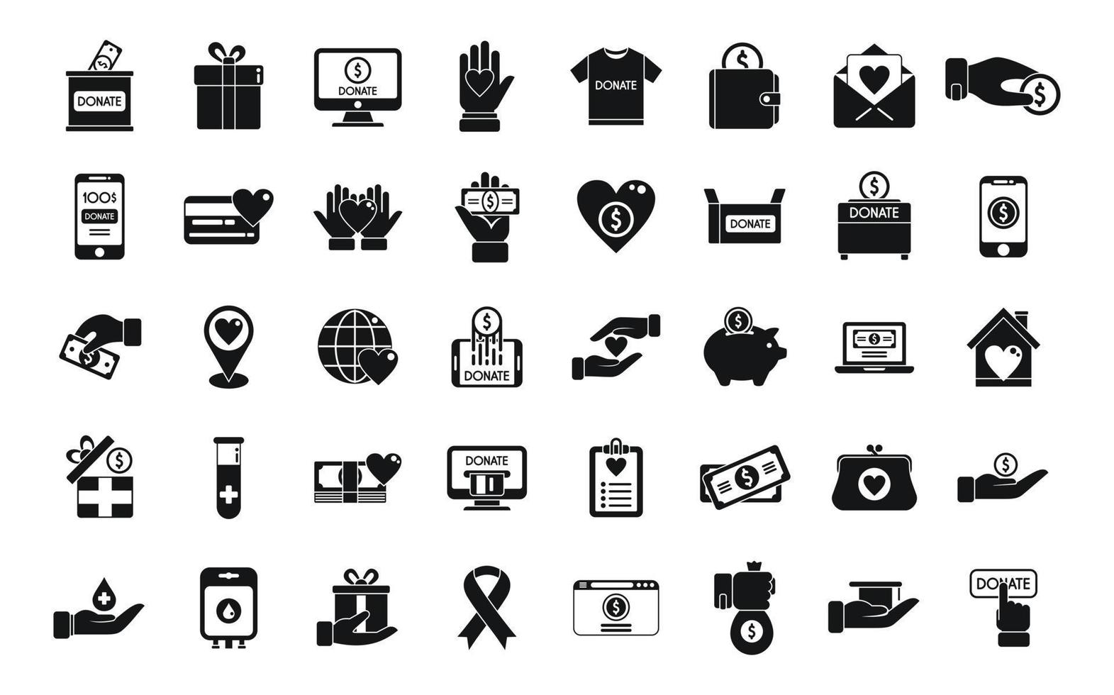 Charitable giving icons set simple vector. Donate food vector