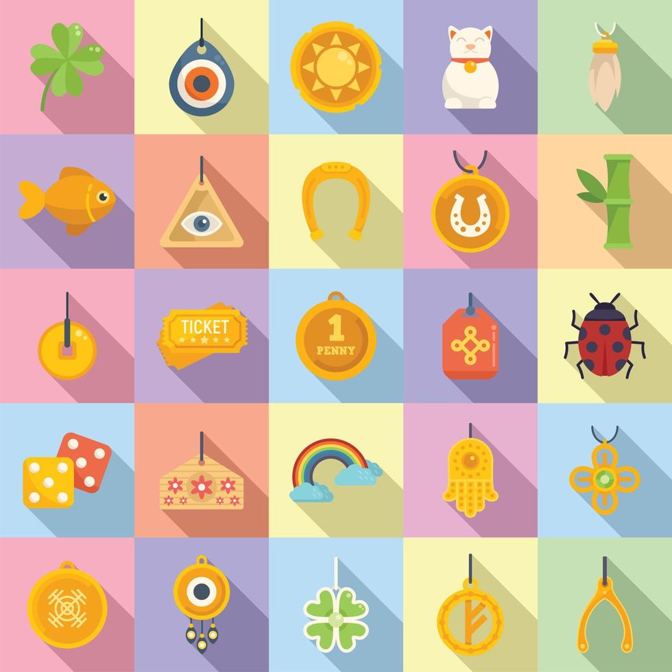 Lucky charm icons set flat vector. Accessory horse vector