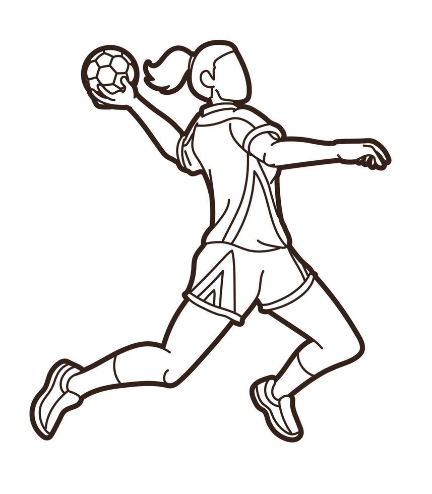 Handball Sport Female Player Jumping Action vector