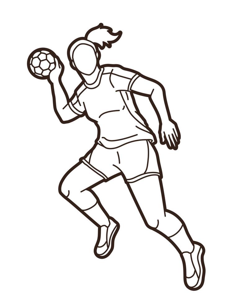 Line Handball Sport Female Player Action vector