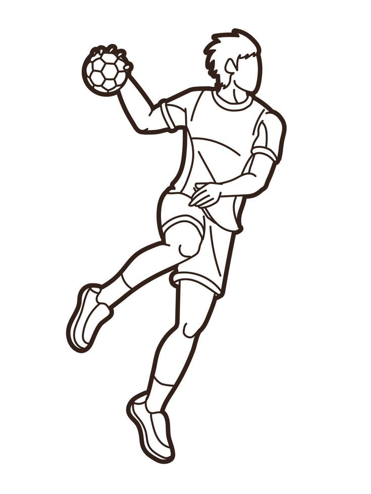 Line Handball Sport Male Player Action Graphic Vector