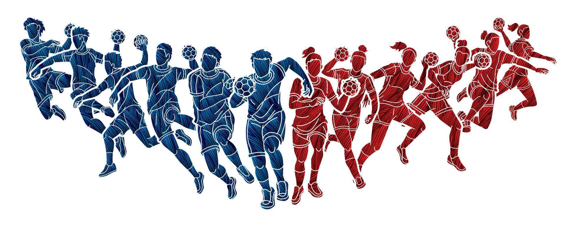 Group of Handball Players Male and Female Action vector