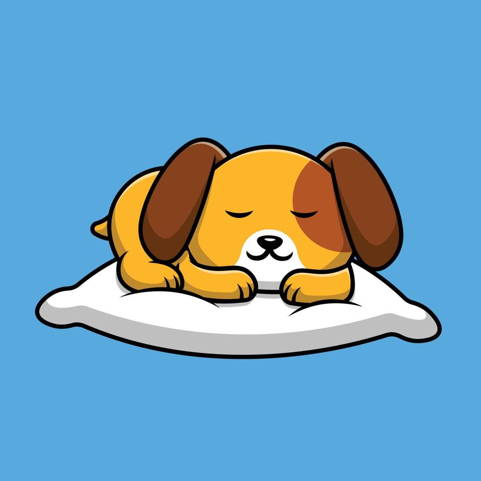 lindo perro durmiendo en la ilustración de icono de vector de dibujos animados de almohada. concepto de icono animal vector premium aislado.