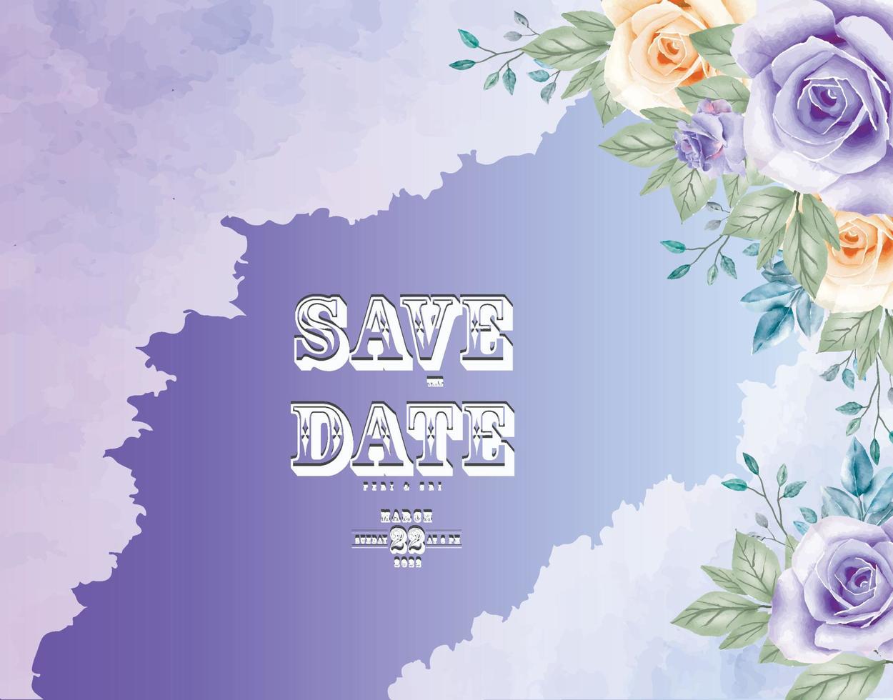 Purple flower background wedding card vector