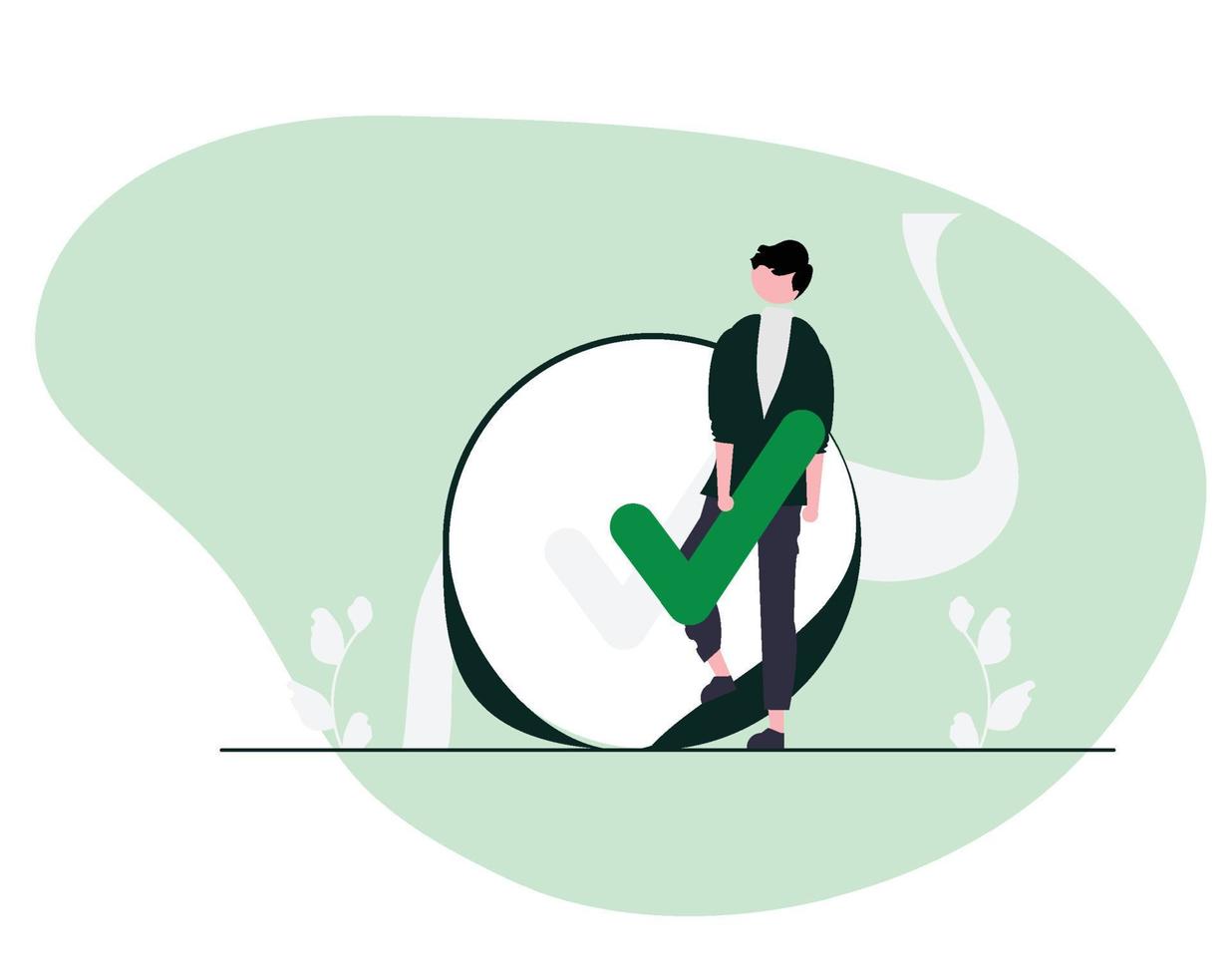 man holding green tick flat vector
