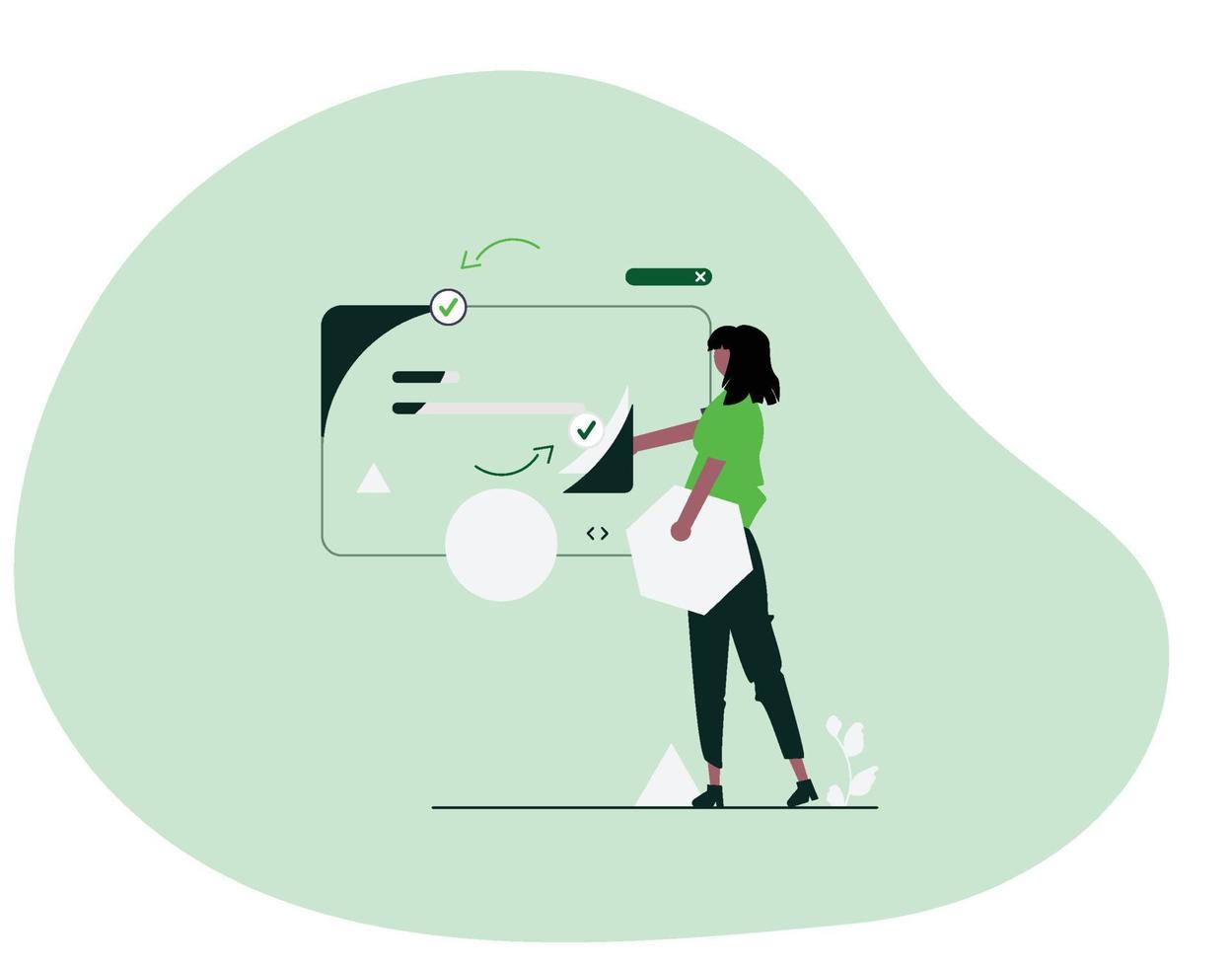 Girl fitting piece flat design vector