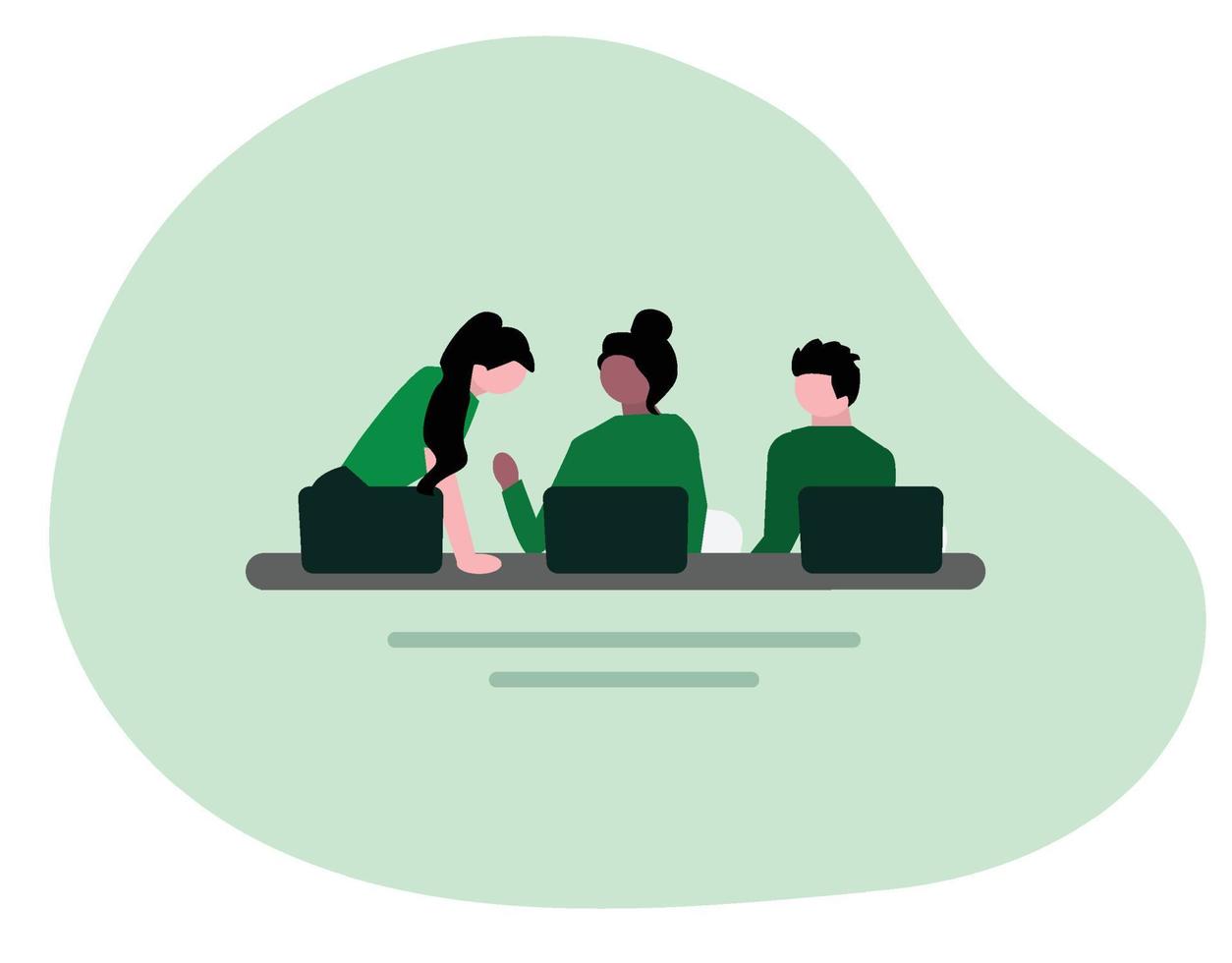 Teamwork working using laptop flat design vector