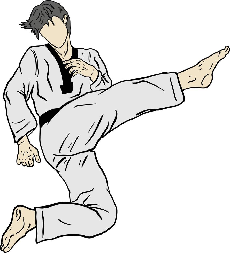 técnica y pose de patada vectorial de taekwondo vector