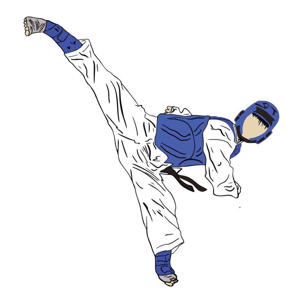 técnica y pose de patada vectorial de taekwondo vector