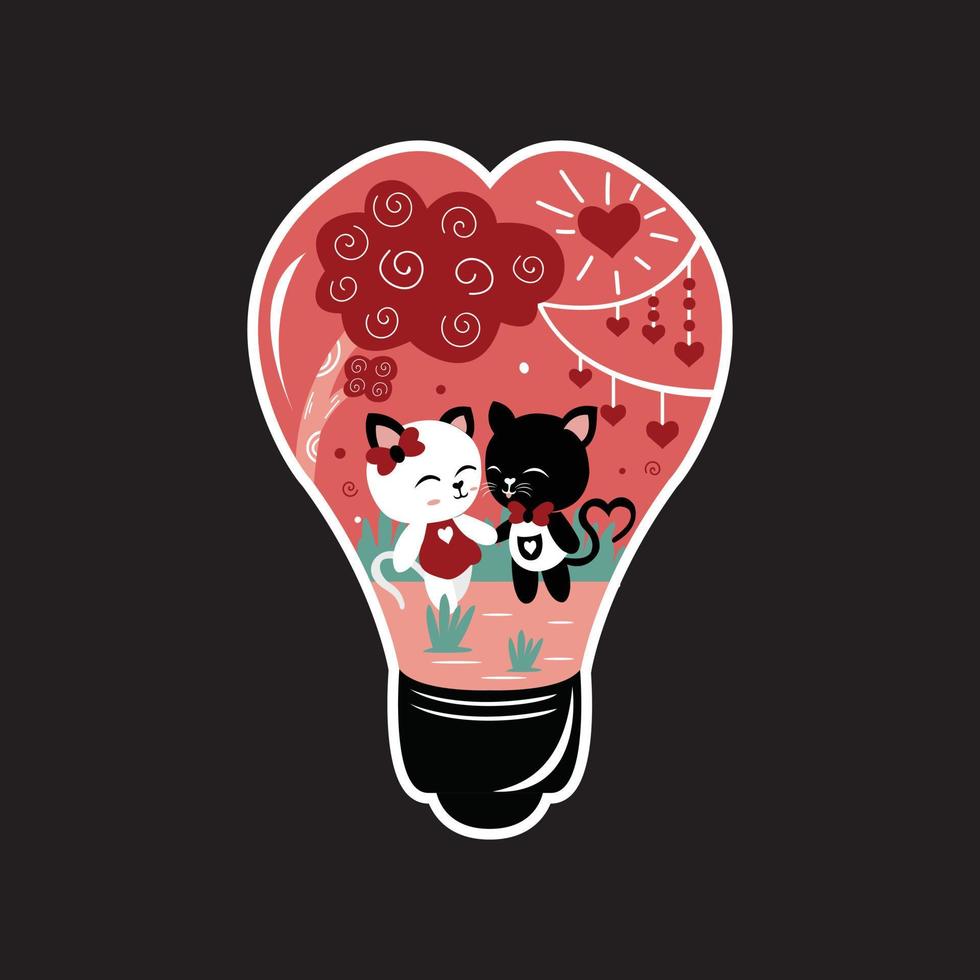 Cat Couple Love With Lamp Decoration Border vector