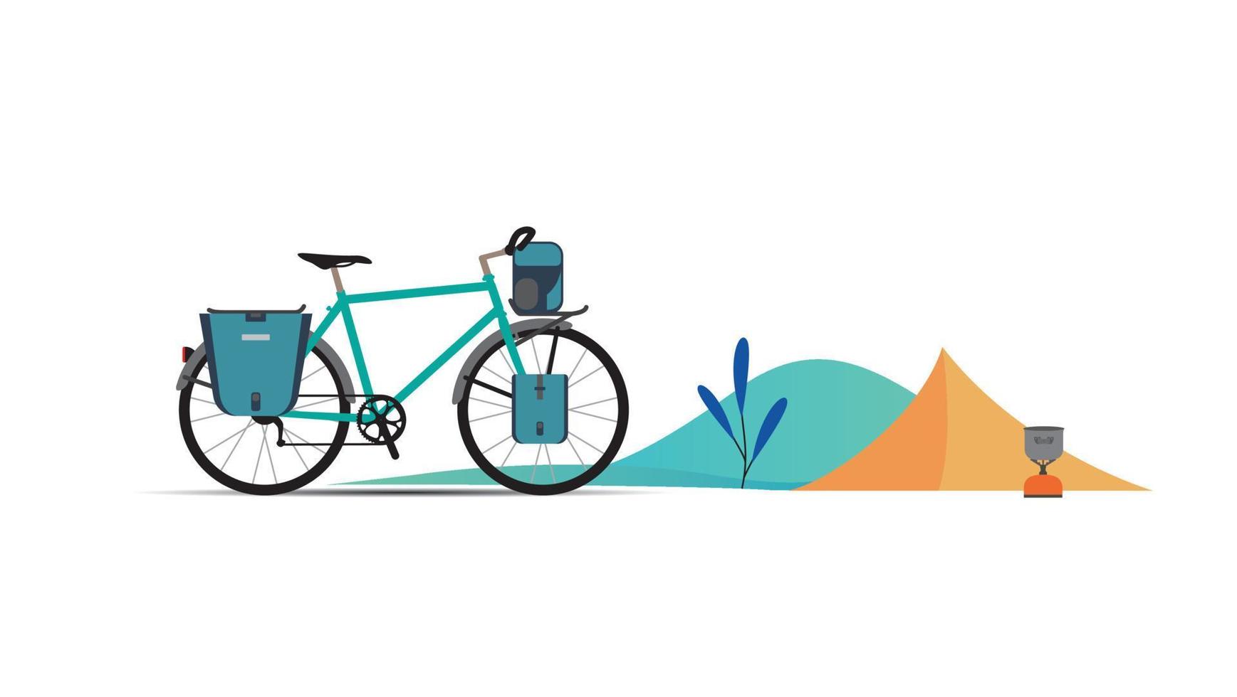 bike flat adventure Geek Travel Lifestyle Concept of Planning a Summer Vacation Tourism and Journey Symbol Bike Mountain Forest Modern Flat Design Icon Template Vector Illustration