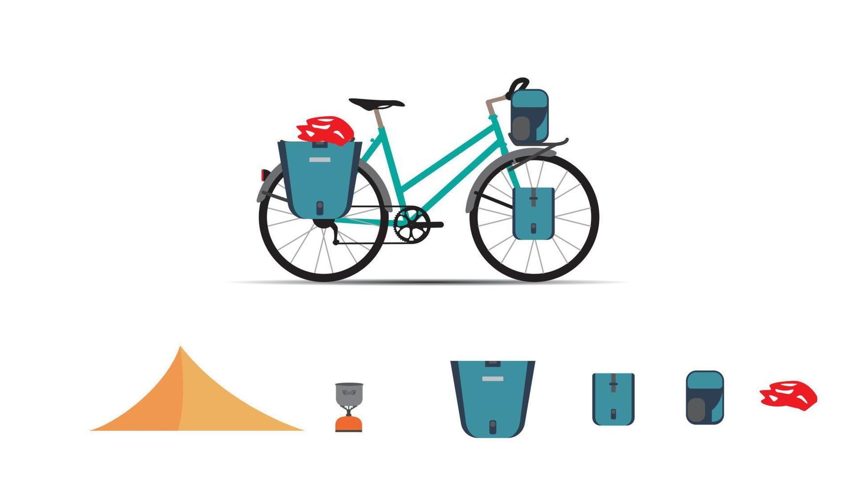 bike flat adventure Geek Travel Lifestyle Concept of Planning a Summer Vacation Tourism and Journey Symbol Bike Mountain Forest Modern Flat Design Icon Template Vector Illustration