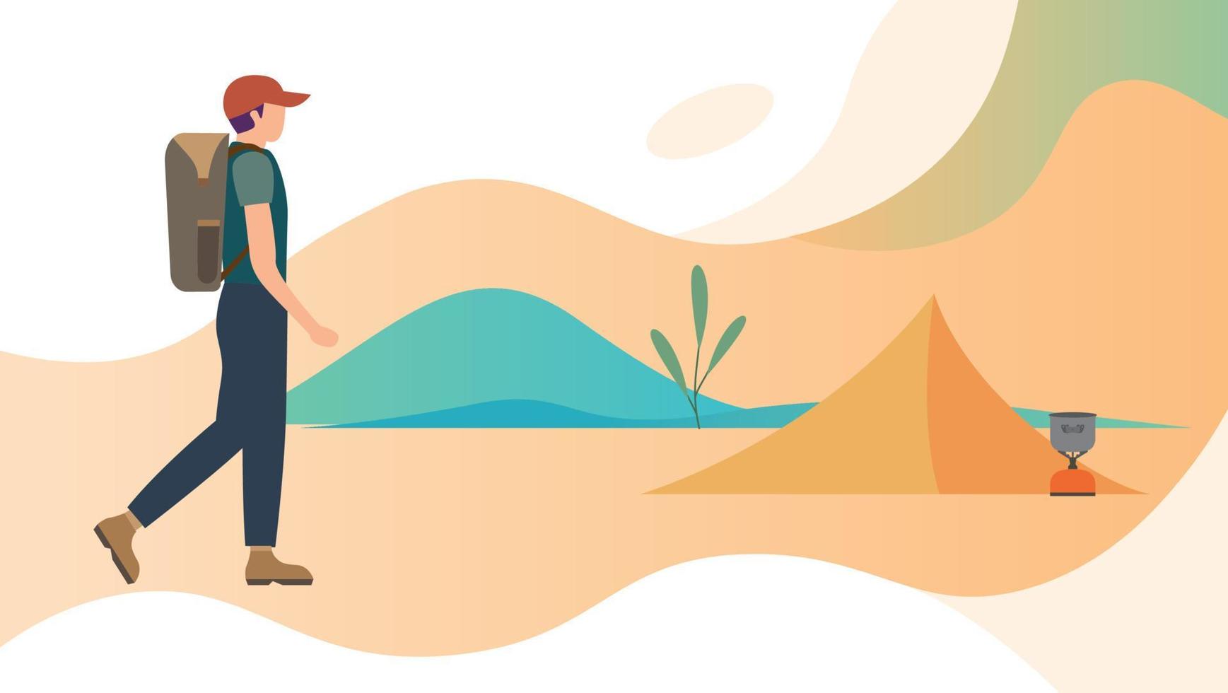 Bacpacker Tourist Flat Colorful Vector Illustration