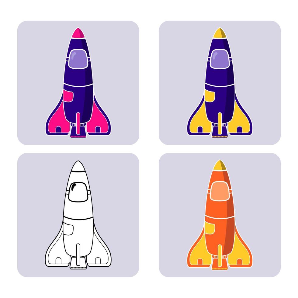 Simple cartoon rocket in several color variations vector