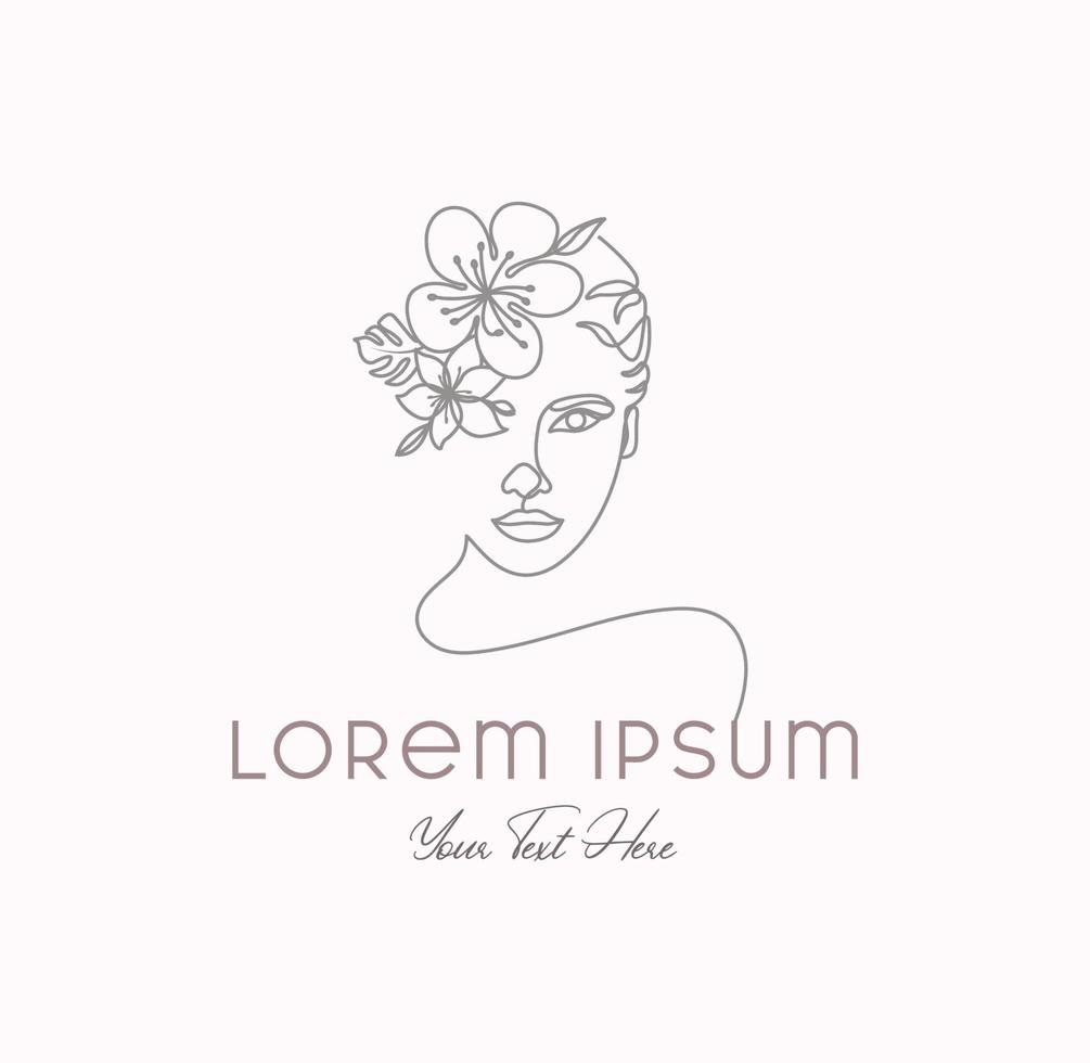 Line Drawing Female Minimalist Simple Cherry Floral Woman Fashion Feminine Logo Design vector