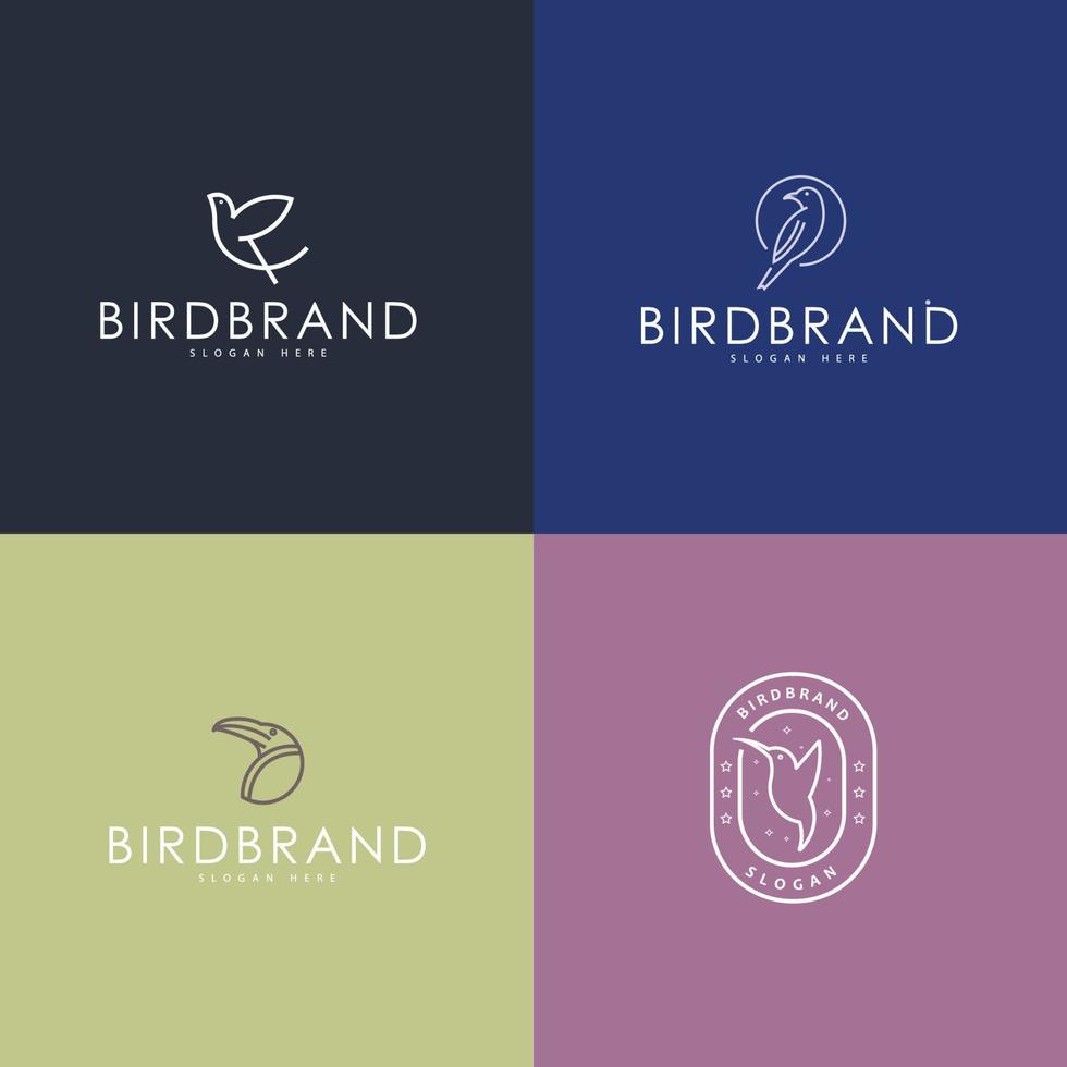 conjunto de logotipo de dibujo de línea de pájaro abstracto vector
