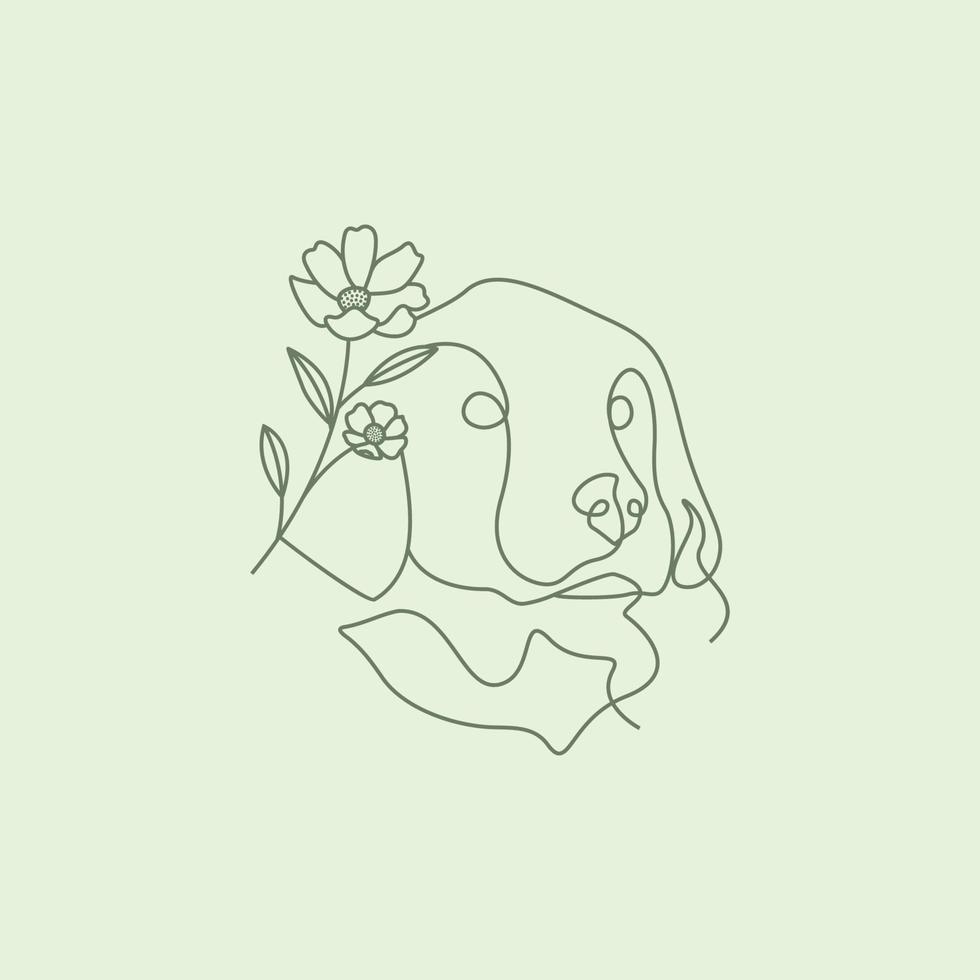 Head of cute floral dog line art vector