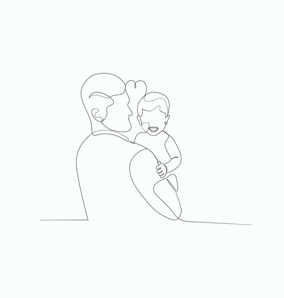 Happy Father and Children Continuous Line Art Drawing vector