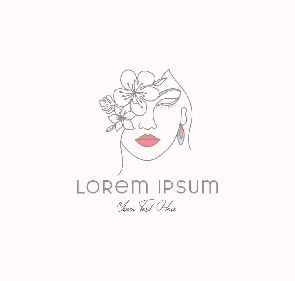 Line Drawing Girl Minimalist Simple Floral Woman Fashion Feminine Logo vector