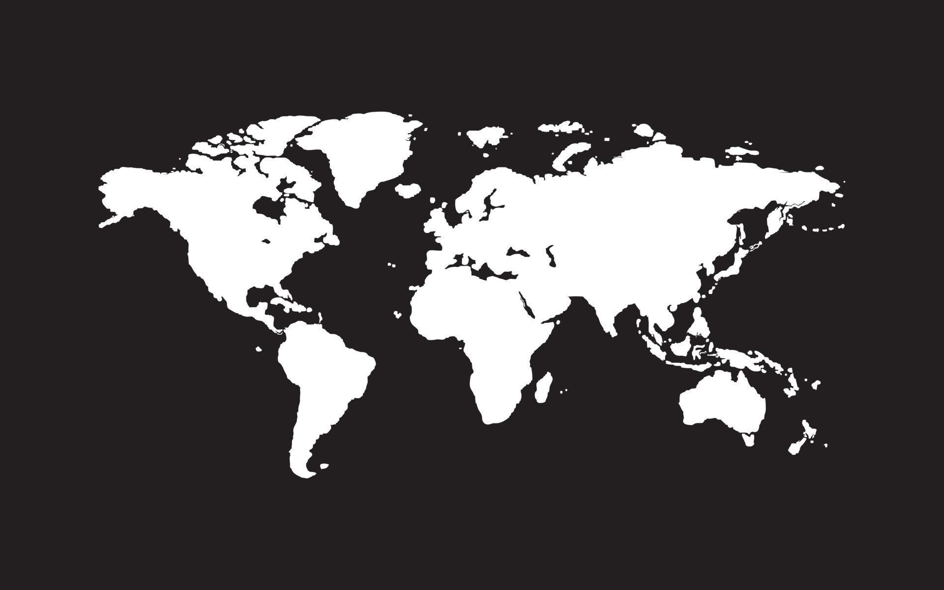 World map vector isolated on black background. Flat Earth map vector