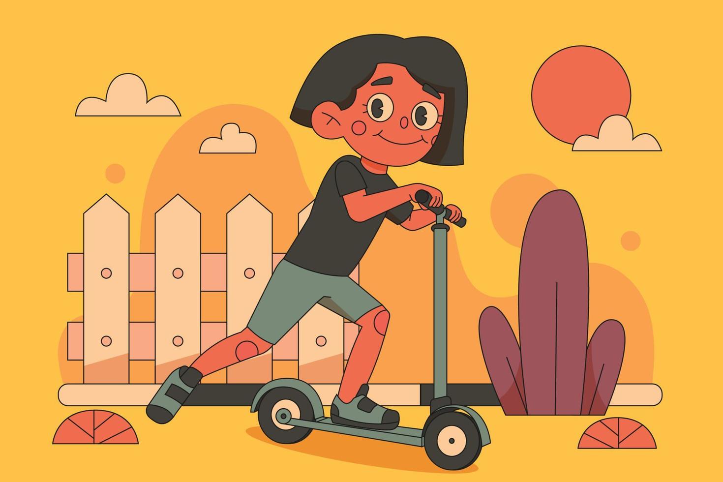 diversión conduciendo una ilustración plana de scooter vector