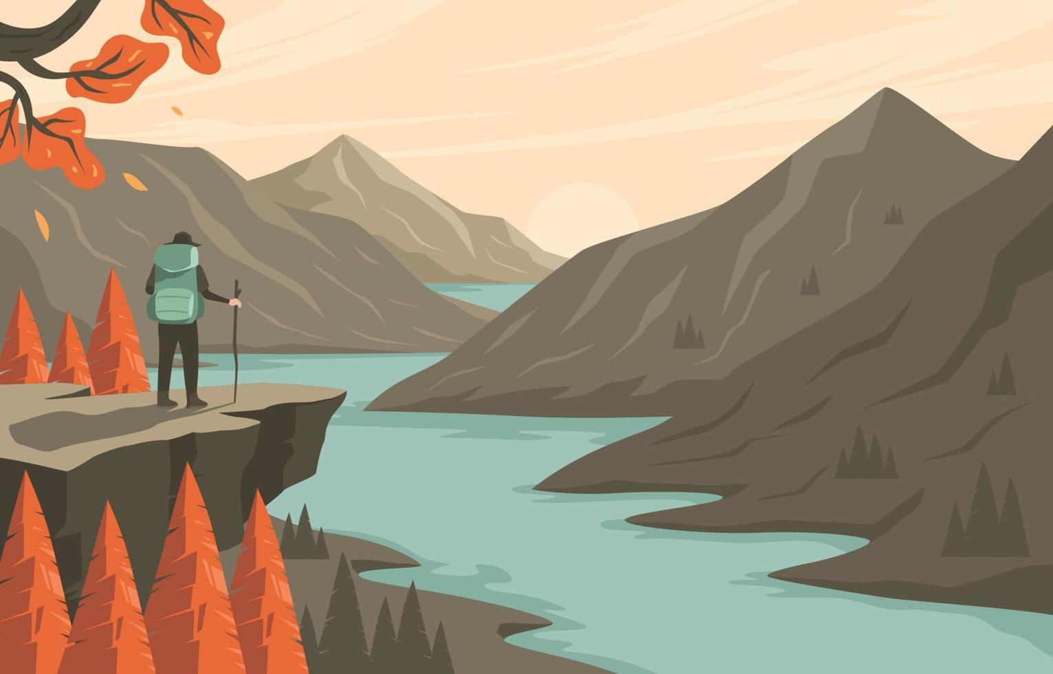 Mountain Hiking in Fall vector