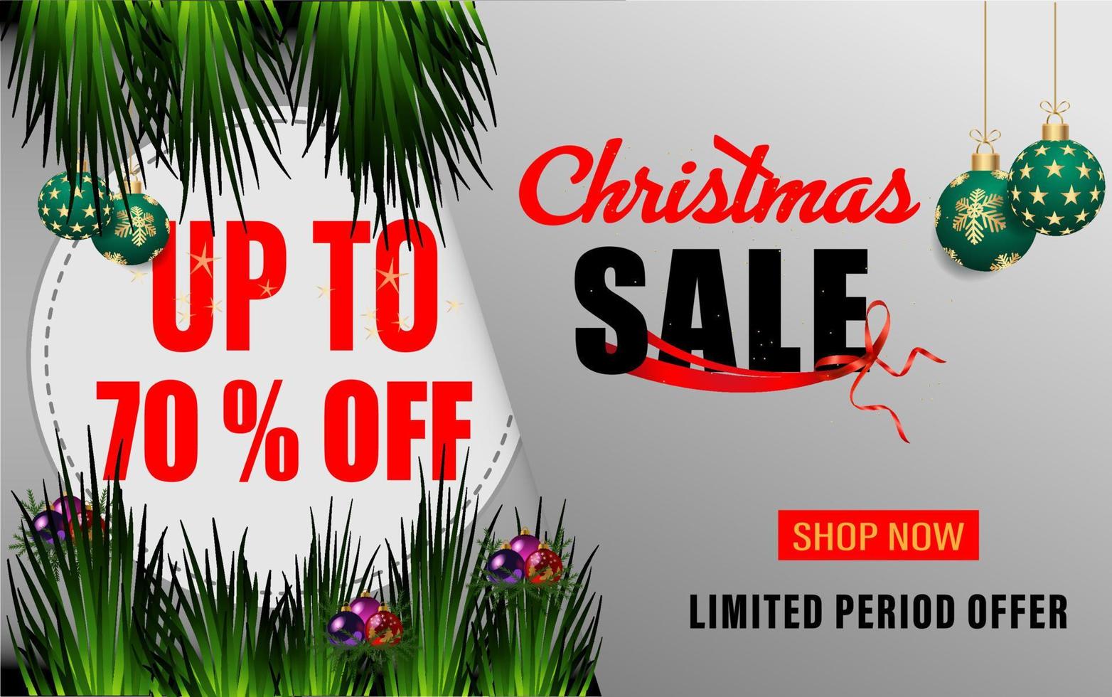 Christmas holiday sale. 20 Percentage off, sale banner. Realistic fir-tree branches with berries and balls vector