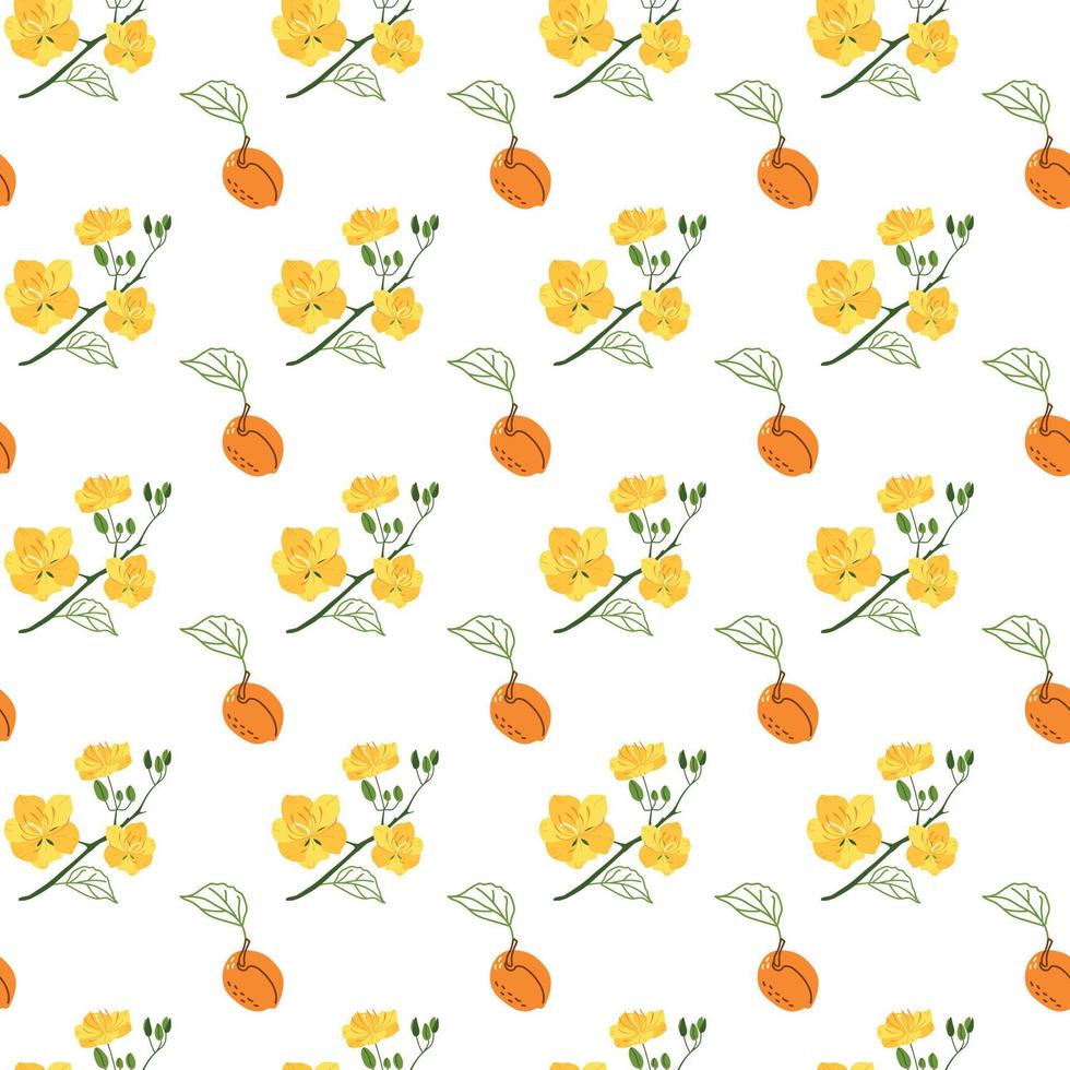 Cute floral and fruit pattern of apricots vector