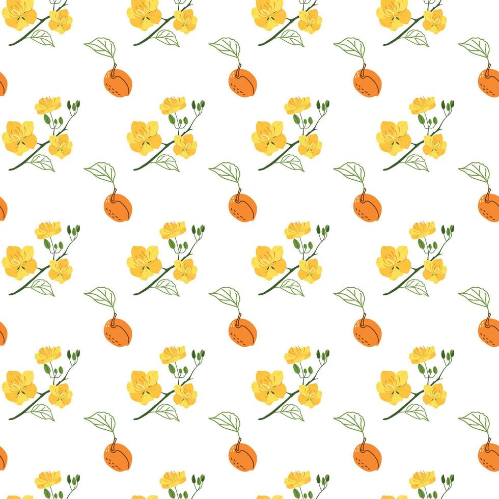 Cute floral and fruit pattern of apricots vector