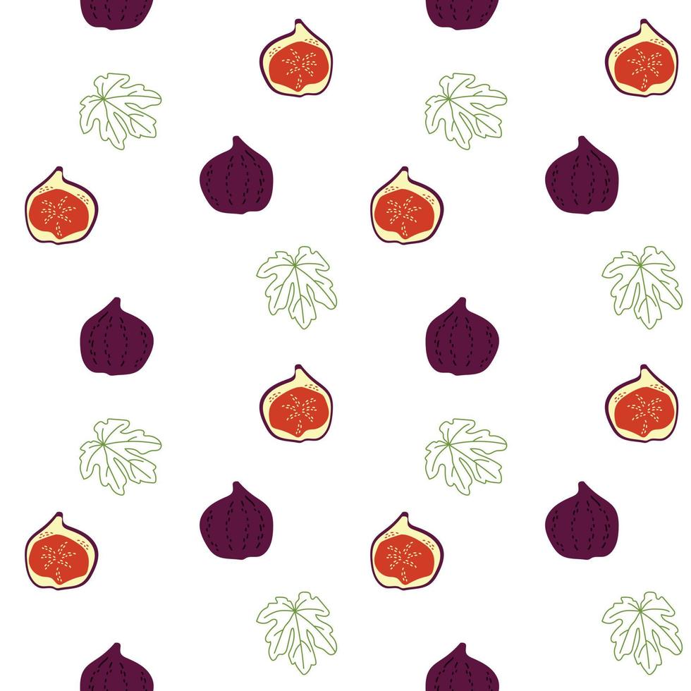 Seamless pattern of whole fig fruits and leaves vector