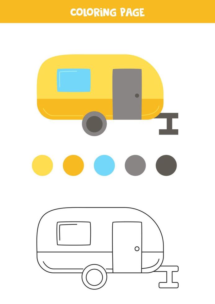 Color green camping caravan. Worksheet for kids. vector