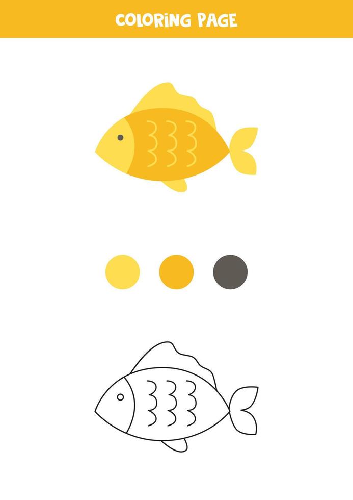 colorea un lindo pez amarillo. hoja de trabajo para niños. vector