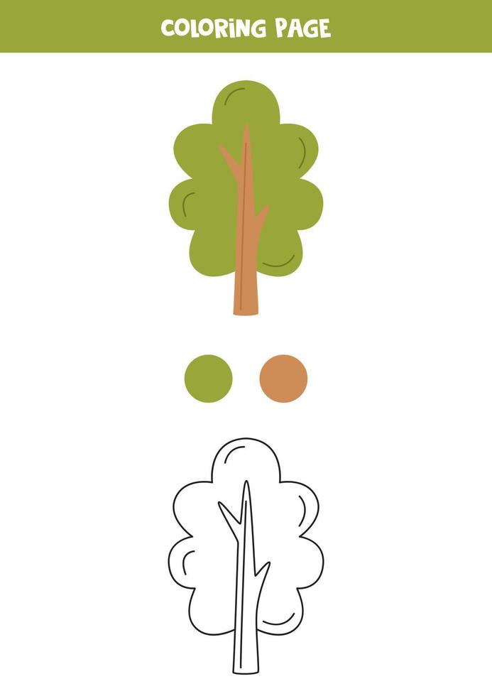 árbol verde dibujado a mano de color. hoja de trabajo para niños. vector