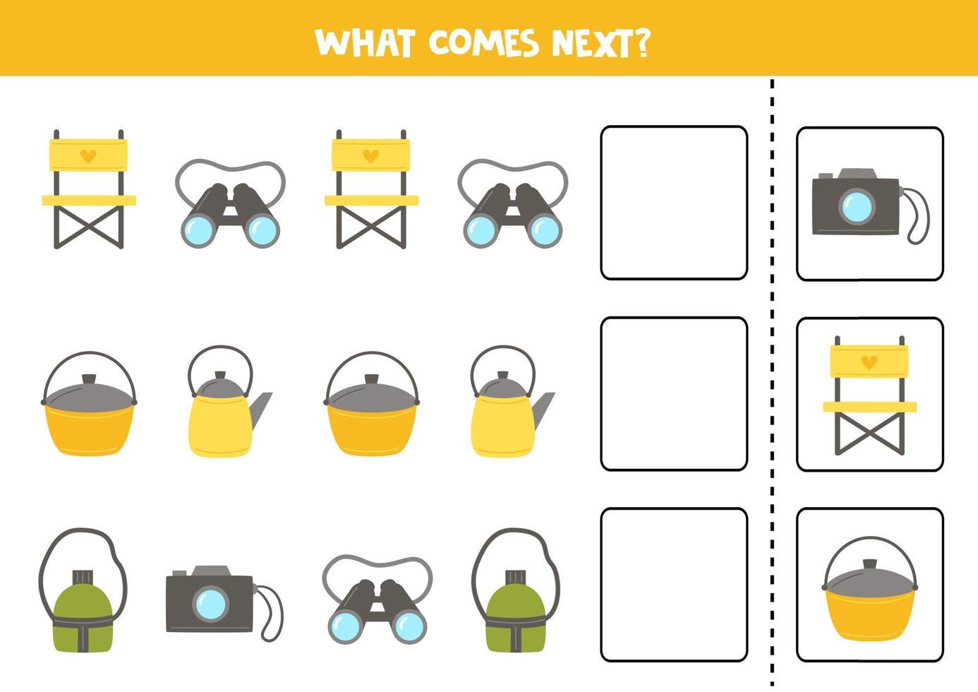 What comes next game with cute camping elements. vector