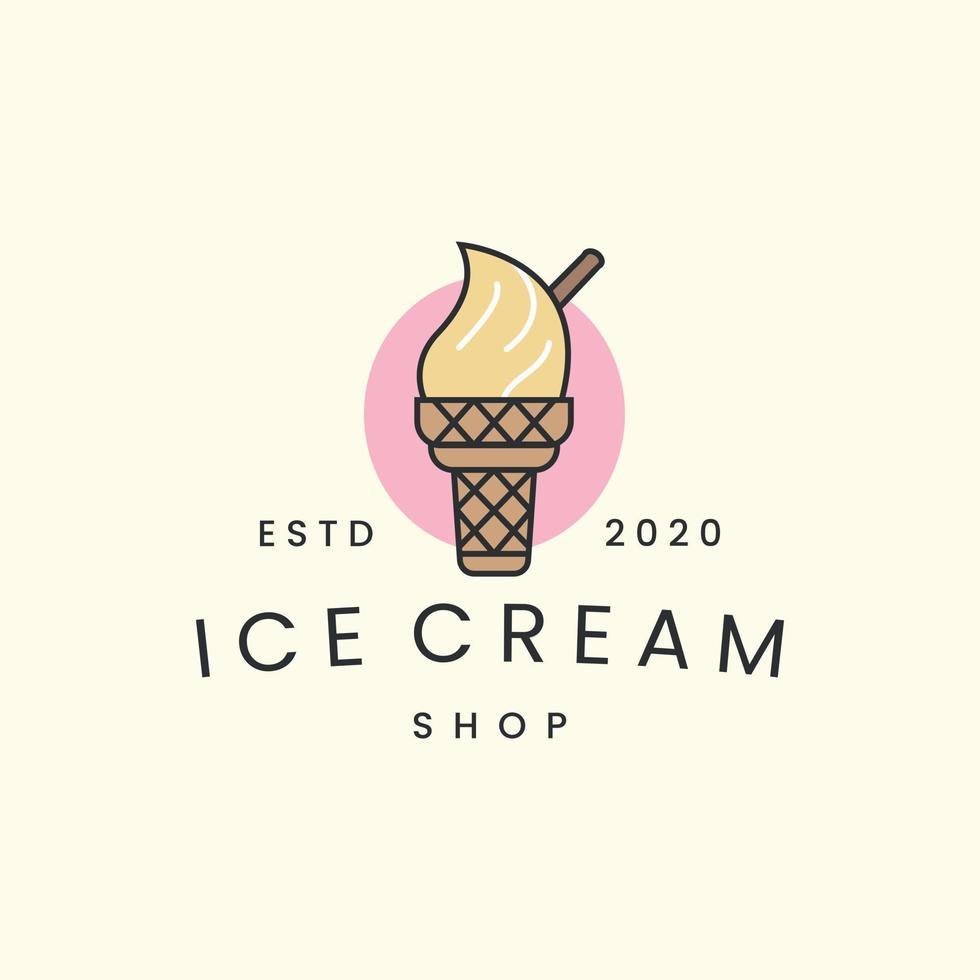 ice cream with flat color and vintage  style logo icon template design. chocolate, cake, bread , vector illustration