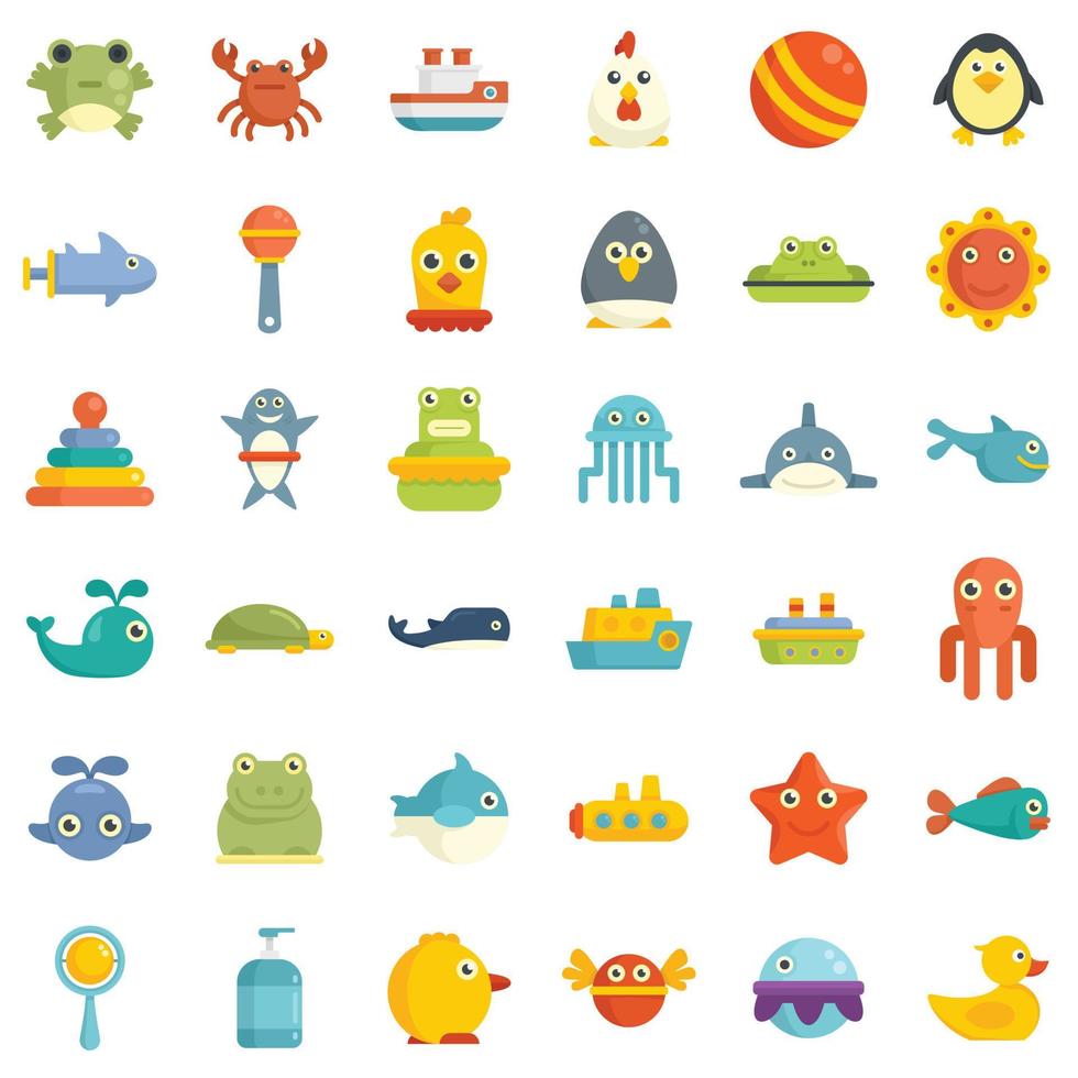 Bath toys icons set flat vector isolated