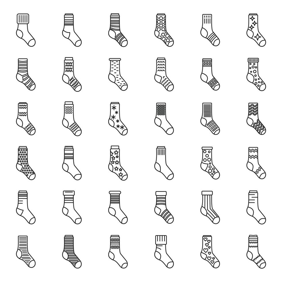 conjunto de iconos de calcetines de algodón, estilo de contorno vector