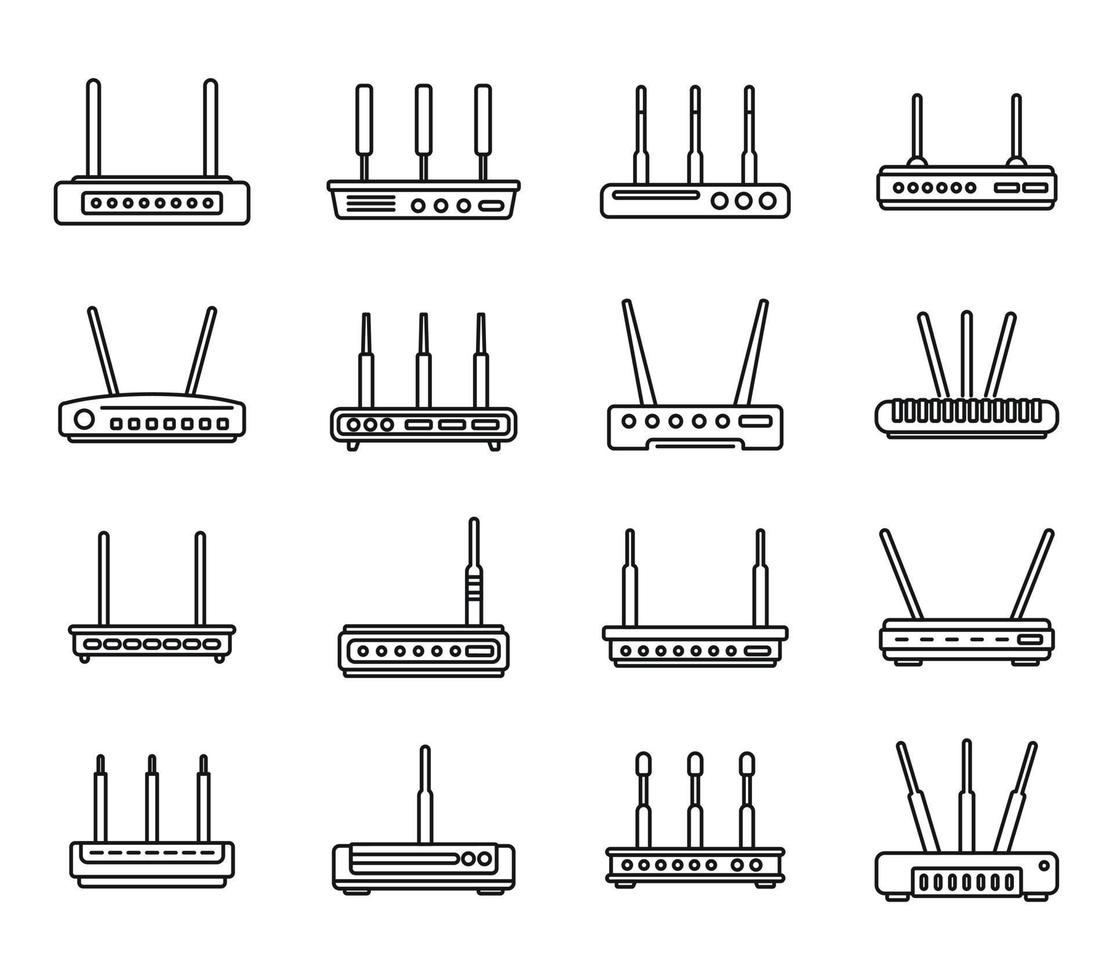 los iconos de módem establecen el vector de contorno. enrutador de internet