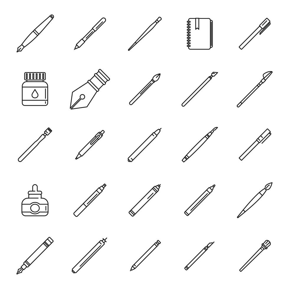Calligraphy tools icons set outline vector. Paint nib vector