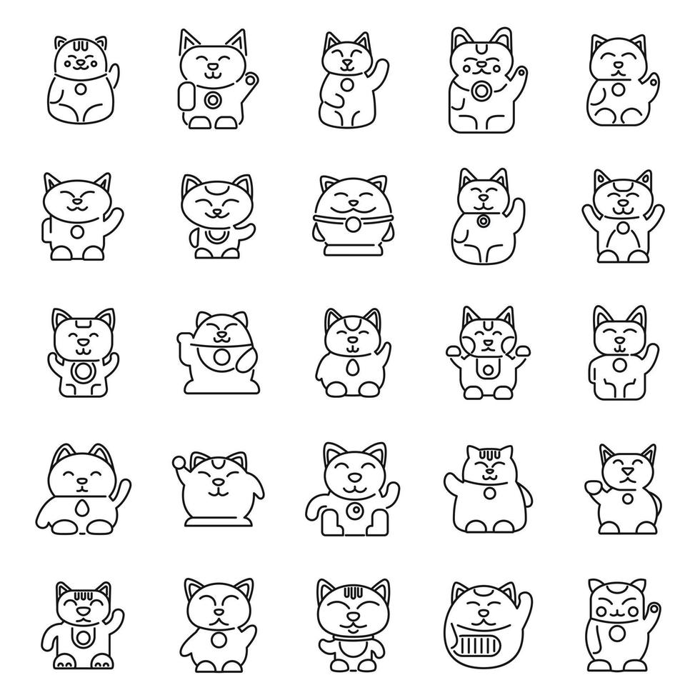 Lucky cat icons set outline vector. Asian animal vector