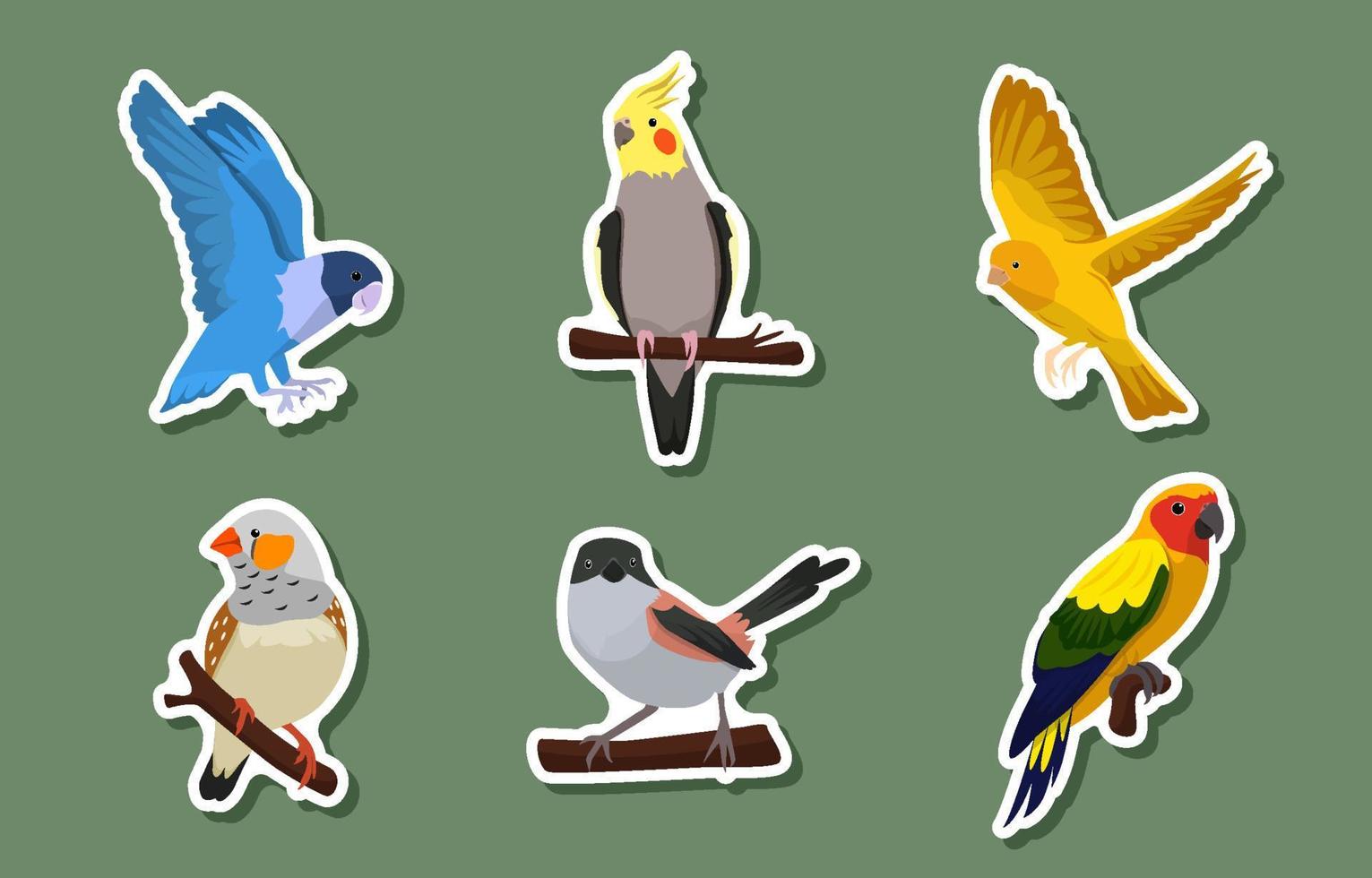 conjunto de pegatinas de pájaros de plantilla de diario vector